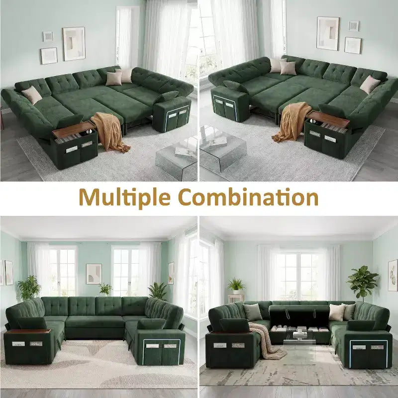Dyonery 112 Canapé modulaire convertible avec lit gigogne, canapé d'angle en U avec rangement, canapés extra larges et profonds pour salon
