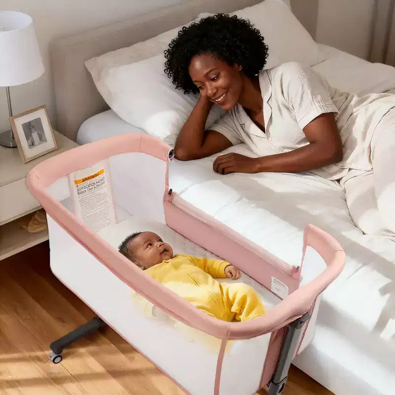 Berceau bébé avec roues 鈥?Beige / Gris / Rose, Cododo, pour 1 bébé