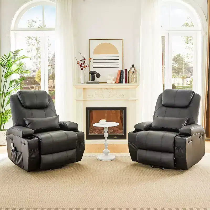 Bestier 34.6'' Electric Power Lift Asist Recliner Chair with Massage and Heat, Fax Leather Reclining Chair with Side Pockets & Cup Holders