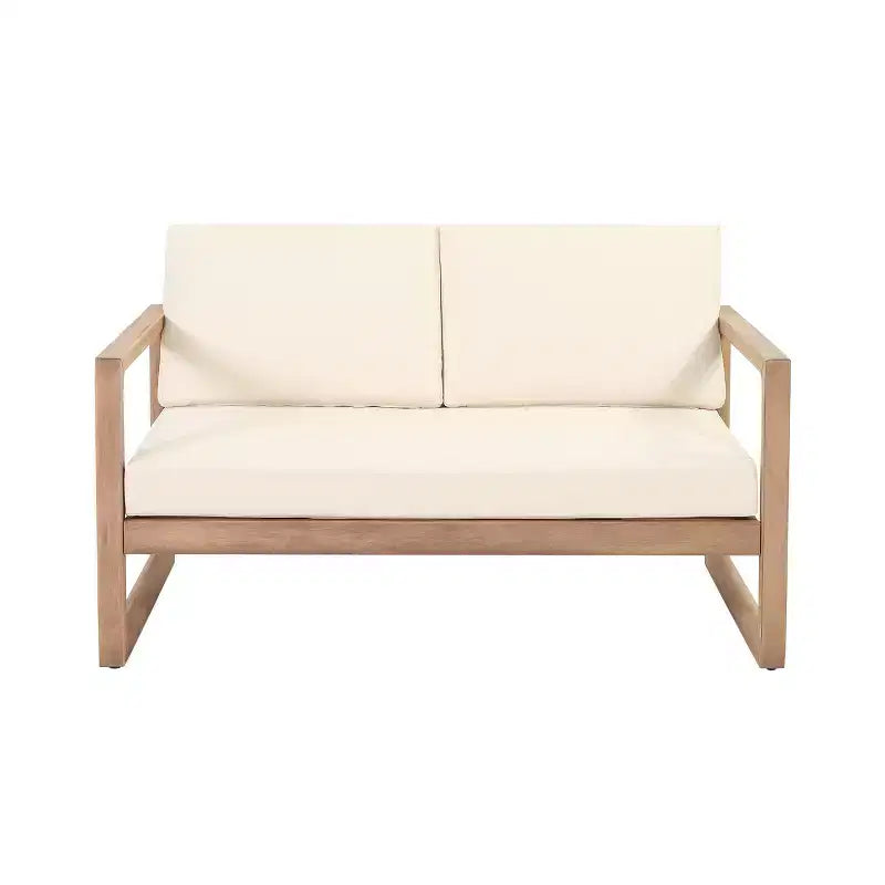 Acacia Wood Patio Furniture Set, Outdoor Conversation Set with Coffee Table and Soft Cushions for Backyard, Porch, and Balcony, Beige - Merax