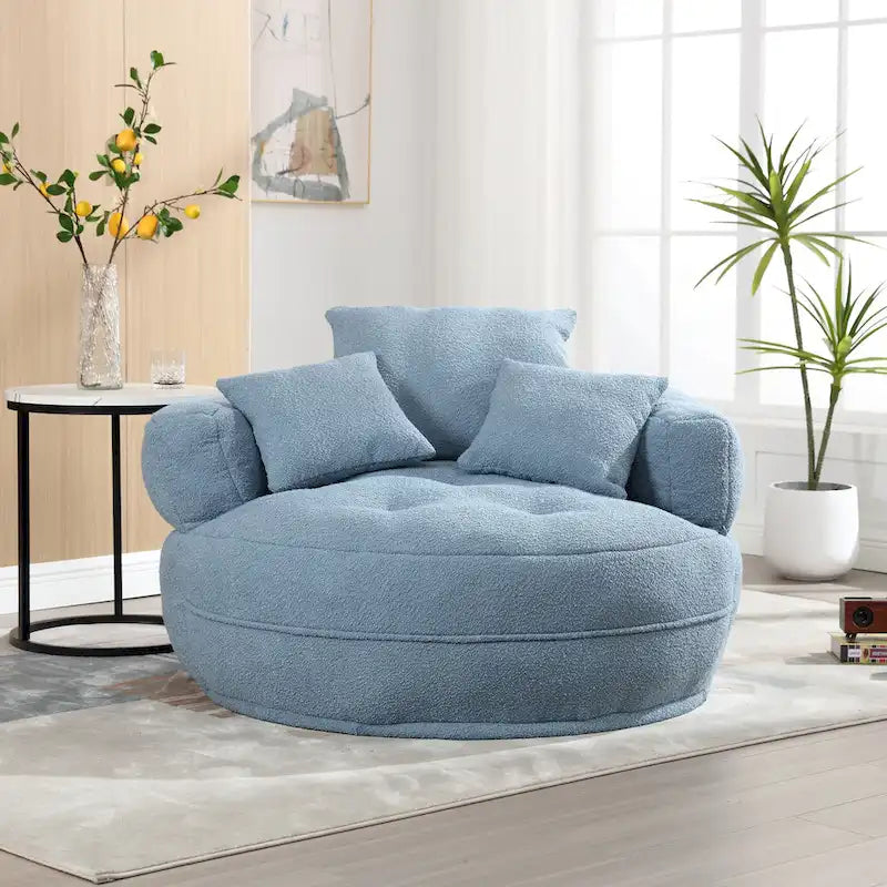 Round Lazy Sofa Chair – White/Blue/Grey/Yellow/Orange/Rose Red/Navy/Green, Single & Couple Seat