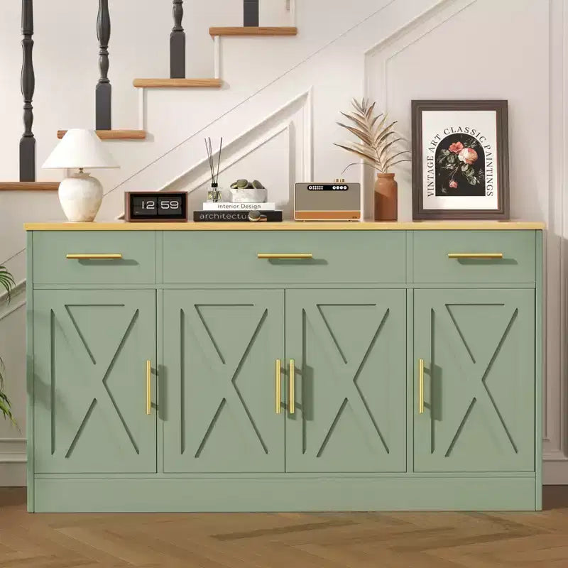 Celebalcony Buffet Cabinet with Storage,53.4 Large Kitchen Storage Cabinet with 3 Drawers & 4 Doors, Adjustable Shelf for Kitchen,Living Room