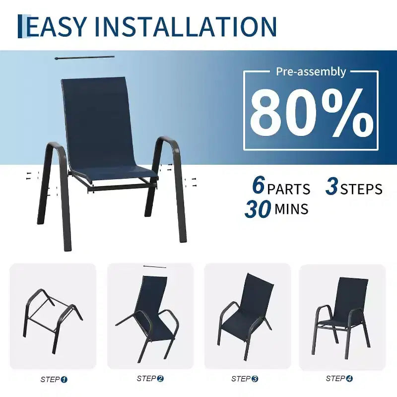 Chaises de patio, Lot de 4/6 chaises de salle à manger empilables d'extérieur en textilène léger résistant aux intempéries avec accoudoirs pour jardin, terrasse de piscine