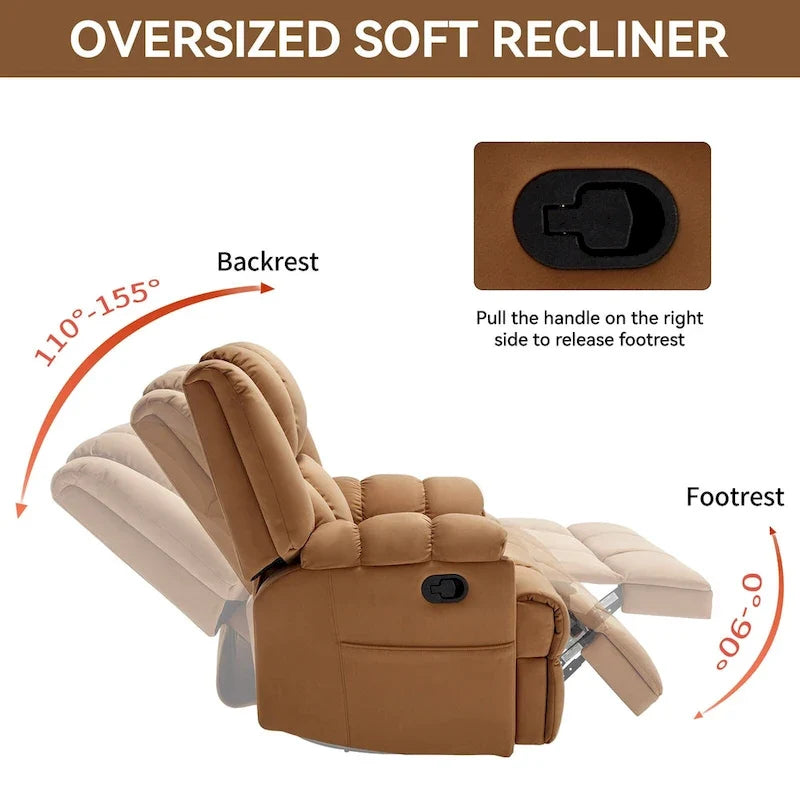 Green Oversized Manual Recliner with Swivel, Rocking, and Fabric Upholstery