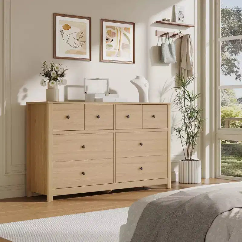 Modern 8-Drawer Dresser for Bedroom, Wide Wood Chest of Drawers with Deep Storage, Freestanding Organizer Cabinet Furniture for Living Room