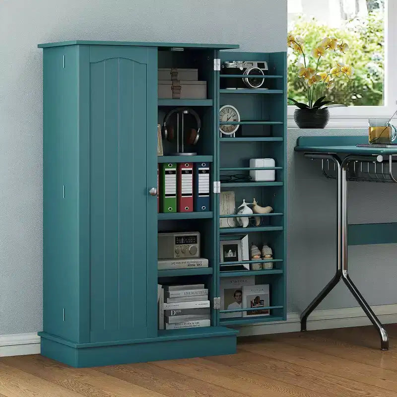 HOMCOM Meuble de cuisine 41, Armoire de cuisine à 2 portes avec 5 étagères de rangement, 12 porte-épices et étagères réglables pour salle à manger
