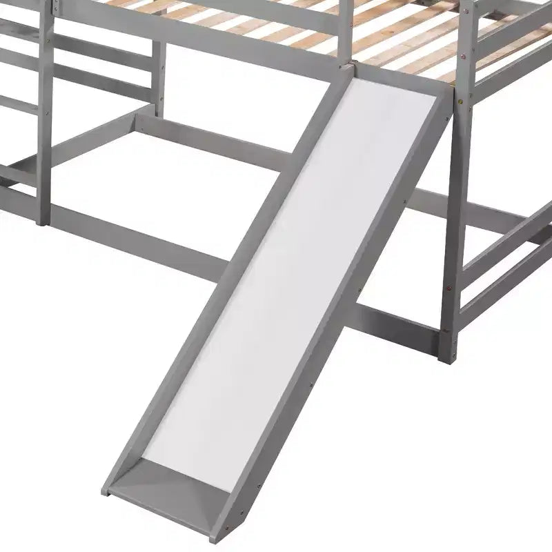 L Shaped Bunk Bed for 4 Kids, Quad Bunk Bed with Slide Full and Twin Wood Bunk Frame for Bedroom Dorm