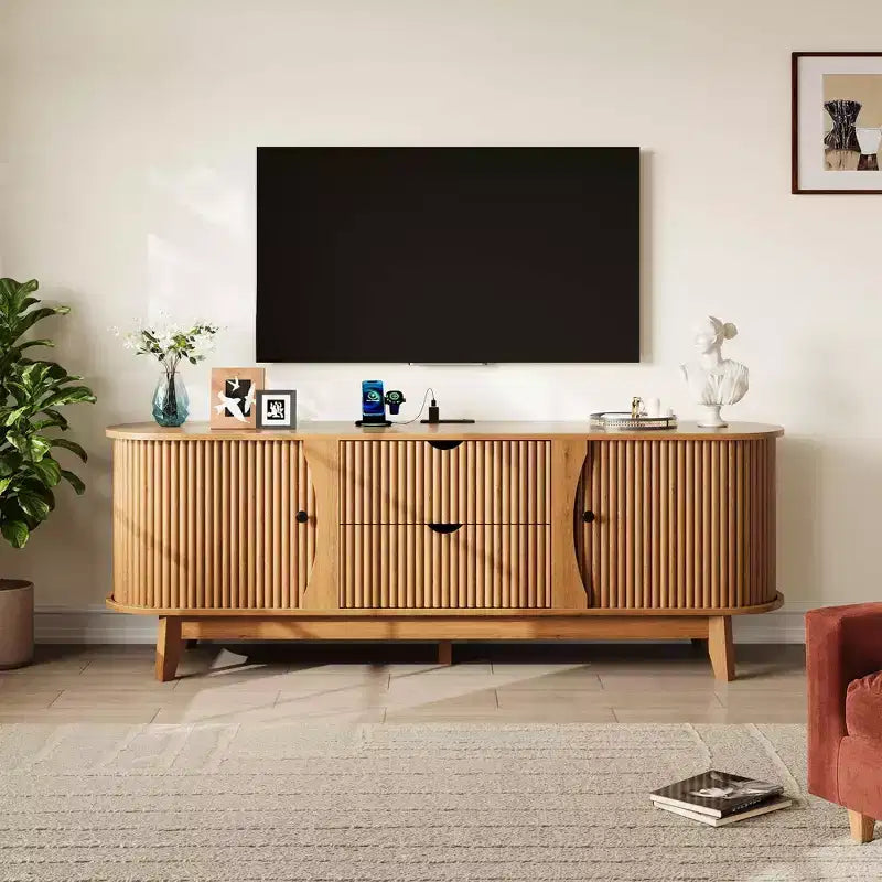 Black/Brown Mid Century TV Stand with 2 Drawers, for 1 Room