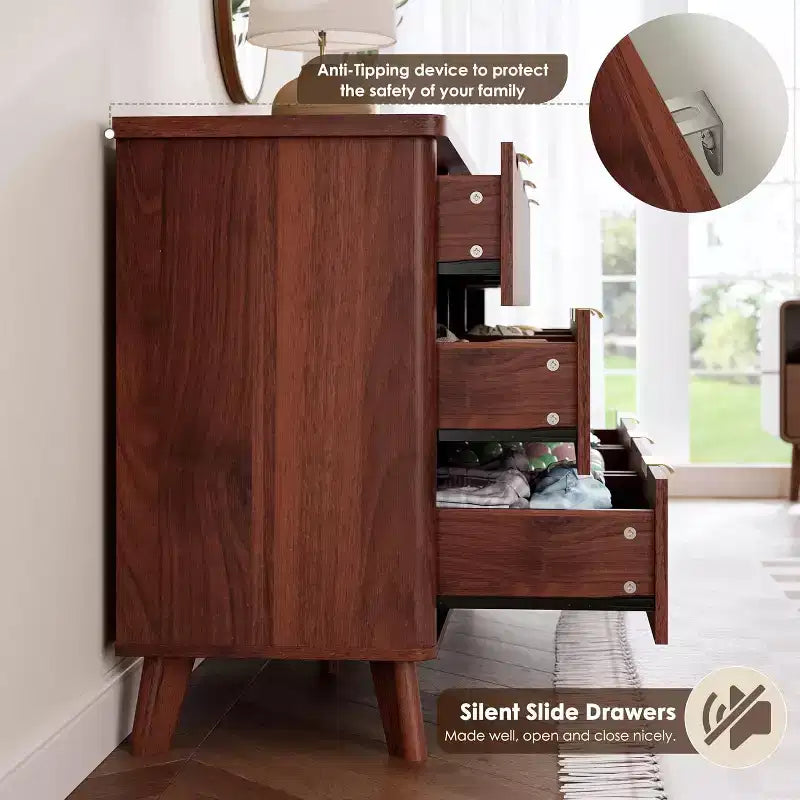 9 Drawers Fluted Dresser, Modern Chest, Wooden Dresser TV Stand, Curved Profile Design, for Living Room, Hallway