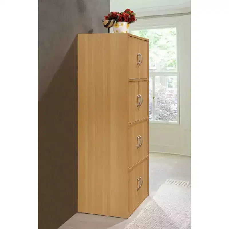 Hodedah HID44 Heavy Duty 8 Door Floor Mount Enclosed Multipurpose Storage Bookcase Cabinet for Home and Office, Beech Wood Finish