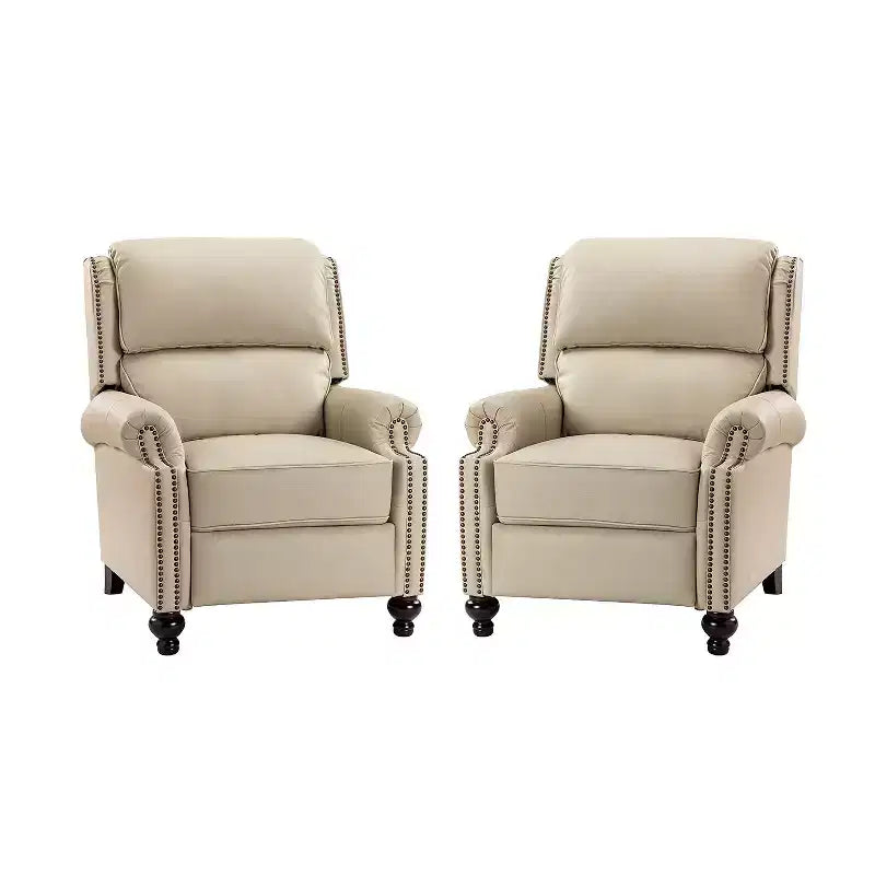 Set of 2 Elisabete Modern Wingback Genuine Leather Recliner with Vintage Nail Head Trim for Living Room and Bedroom| ART OF LIVING DESIGNS