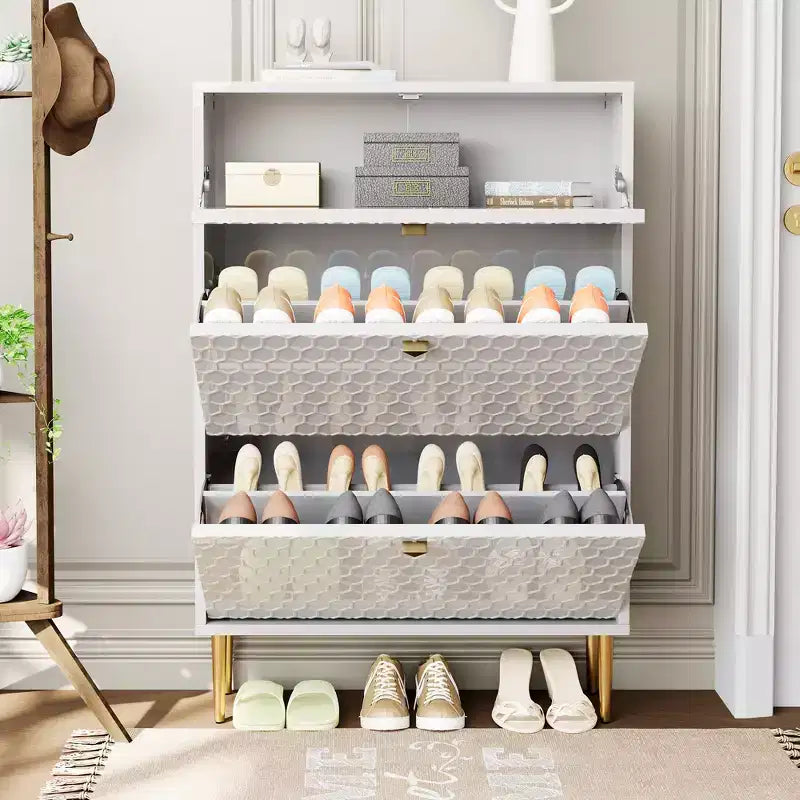 CLIHOME 24 Pair Entryway Shoe Storage Organizer Cabinet Flip Drawers Closet Shoe Rack Shelf Organizer