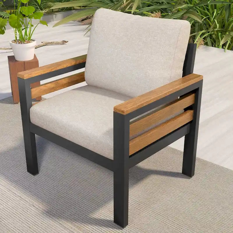 4-Piece Outdoor Sofa Set for 5 with Solid Wood Coffee Table and Removable Cushions