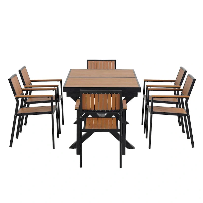 7-Piece Outdoor Extendable Dining Set with Extendable Table and 6 Armrest Chair