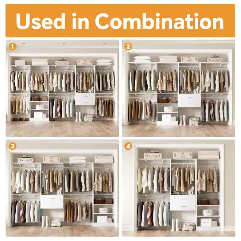 Besiost Freestanding Closet System with 8 Hannging Rods and Drawers, Hanging Closet Organizer with 10 Shelves
