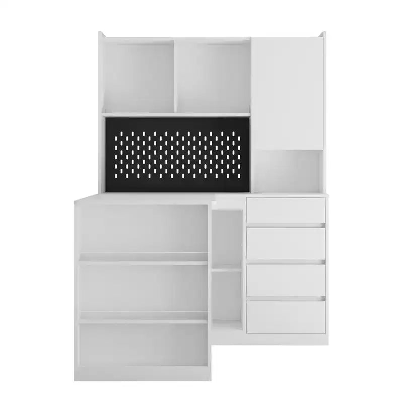 46-Inch L-Shaped Corner Desk with Bookshelf and Drawers