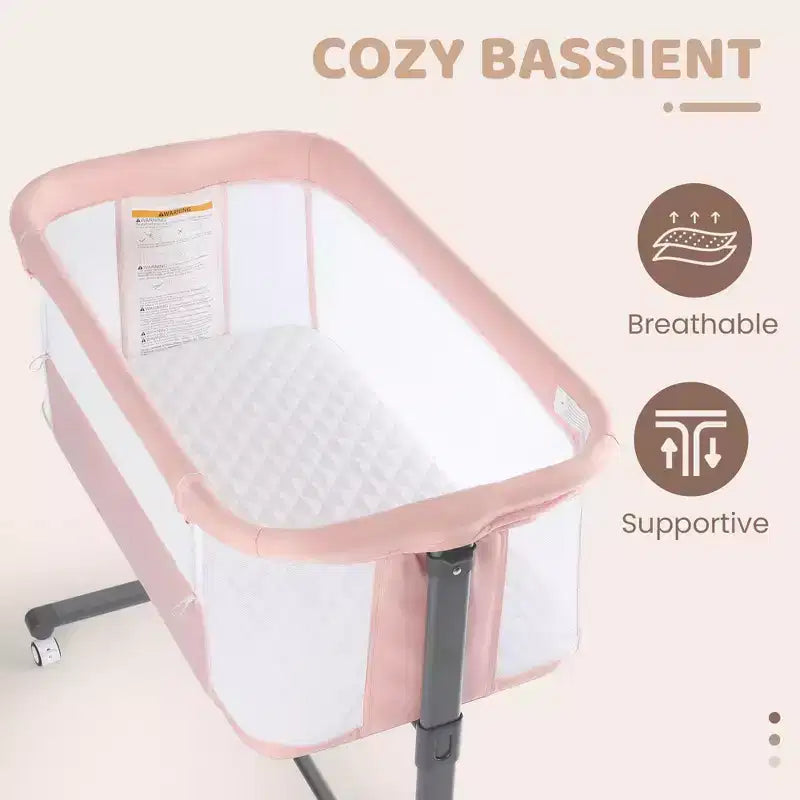 Baby Bassinet with Wheels 鈥?Beige / Gray / Pink, Bedside Sleeper, for 1 Baby