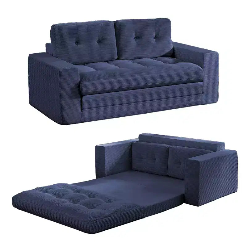 Mjkone 71'' 2-in-1 Convertible Futon Sofa Bed, Corded Fabric Foldable Tufted Buttons Loveseat Sleeper Sofa,Space-Saving