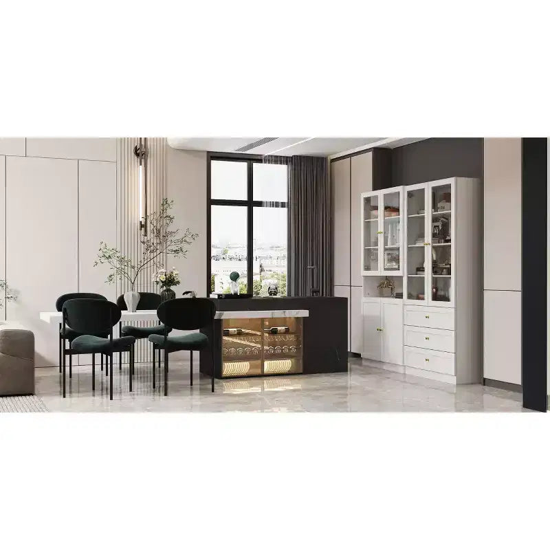 Famapy Combo Glass Doors Display Cabinet Bookshelf Organizer Pantry