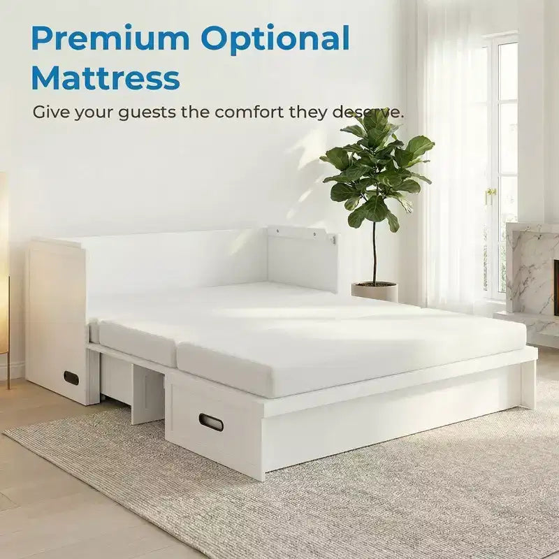 Mjkone Queen Size Convertible Murphy Cabinet Bed with Mattress, USB Charging, Storage Drawers