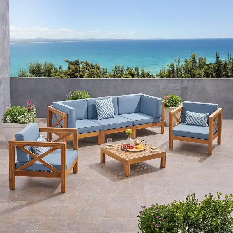 Brava Outdoor Acacia Wood 6-piece Chat Set by Christopher Knight Home