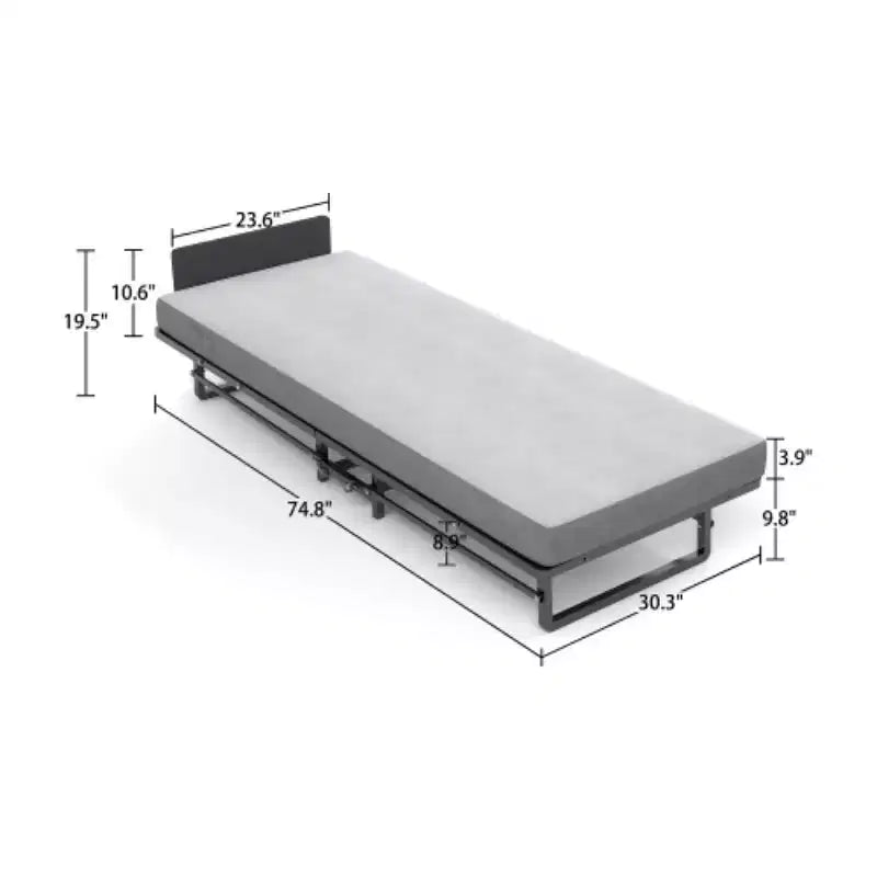Folding Bed with Mattress, Portable Guest Beds with 4 Wheels, 4 Foam Mattress & Metal Frame, Space Saving Cot Size Rollaway Bed