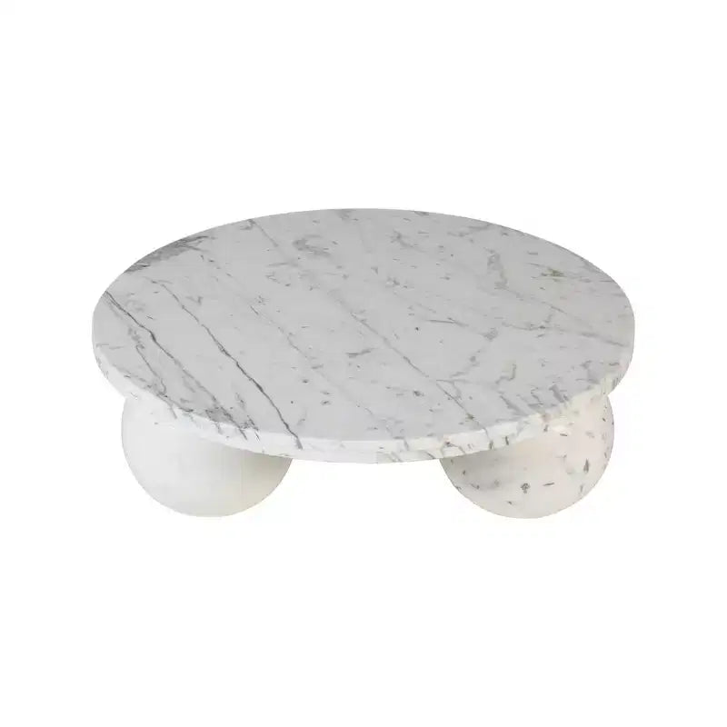 Round Marble Coffee Table with Sphere Legs, Multicolor, Seats 4鈥?