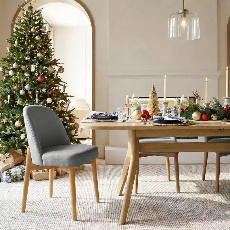9-Piece Dining Set for 8, Extendable Trestle Base Table with Upholstered Chairs Featuring Solid Wood Legs-Panipeachy