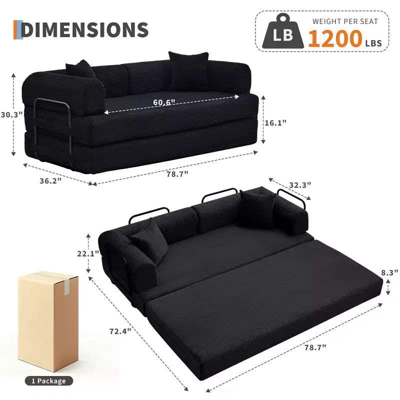 4-in-1 Convertible Sleeper Sofa Bed, 79 Frameless Corduroy Folding Floor Mattress Couch w/ Pillow, No Assembly Loveseat for Small Apartment