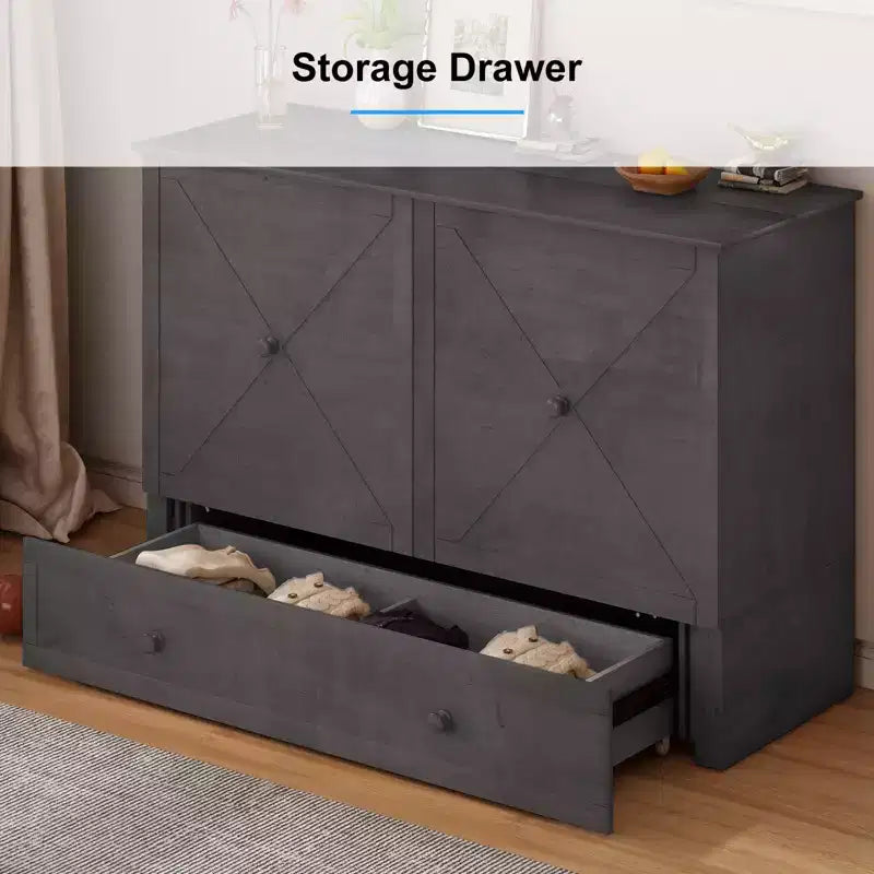 Mjkone Murphy Bed Queen,Cube Cabinet Chest Bed with Charging Station&Storage Space