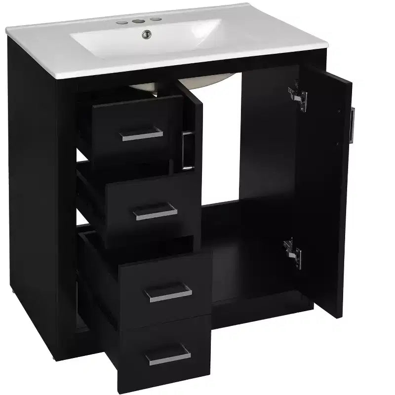 Meuble-lavabo de salle de bain à évier simple de 76 cm avec armoire et 3 tiroirs – Noir / Bleu / Vert / Indigo / Blanc