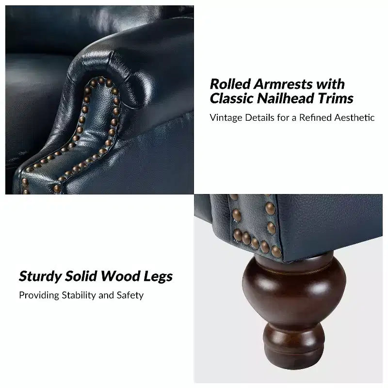 Set of 2 Elisabete Modern Wingback Genuine Leather Recliner with Vintage Nail Head Trim for Living Room and Bedroom| ART OF LIVING DESIGNS