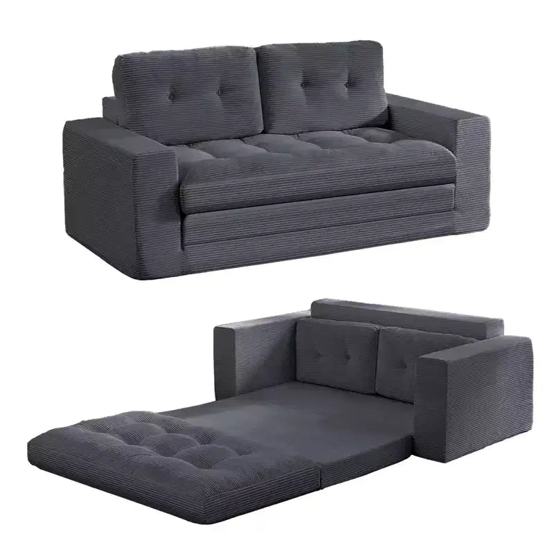 Mjkone 71'' 2-in-1 Convertible Futon Sofa Bed, Corded Fabric Foldable Tufted Buttons Loveseat Sleeper Sofa,Space-Saving