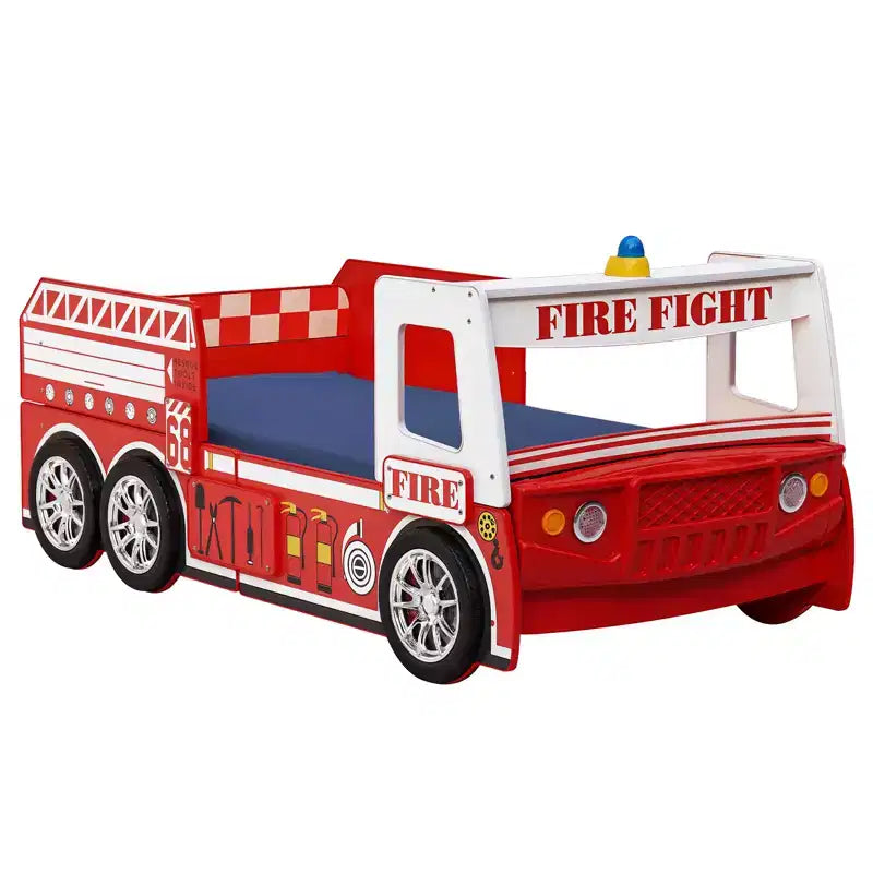 GDFStudio Juna Twin Size Fire Truck Bed with LED Light