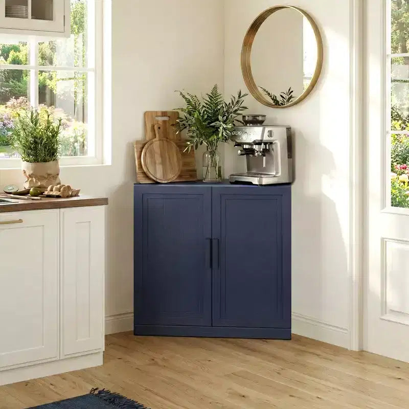 Meuble d'angle Dovelina avec étagères réglables, buffet, meuble à vin, meuble de cuisine et de salle à manger avec portes en bois - 31H x 31L, 36H x 31L