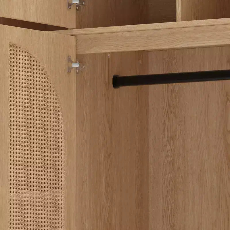 70.87Tall 8-Door Large Capacity Armoire Wardrobe Closet with Hanging Rod, Adjustable Shelves and Rattan Decorative Doors