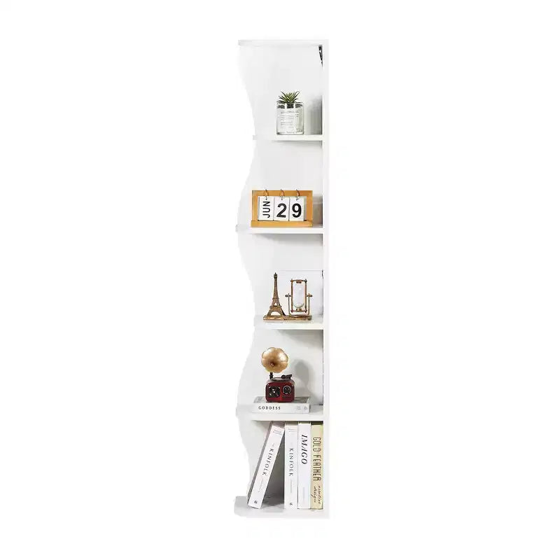 VECELO 5-Tier Wave Corner Shelf, Tall Vertical Storage Display Shelf for Small Spaces & Living Room, White