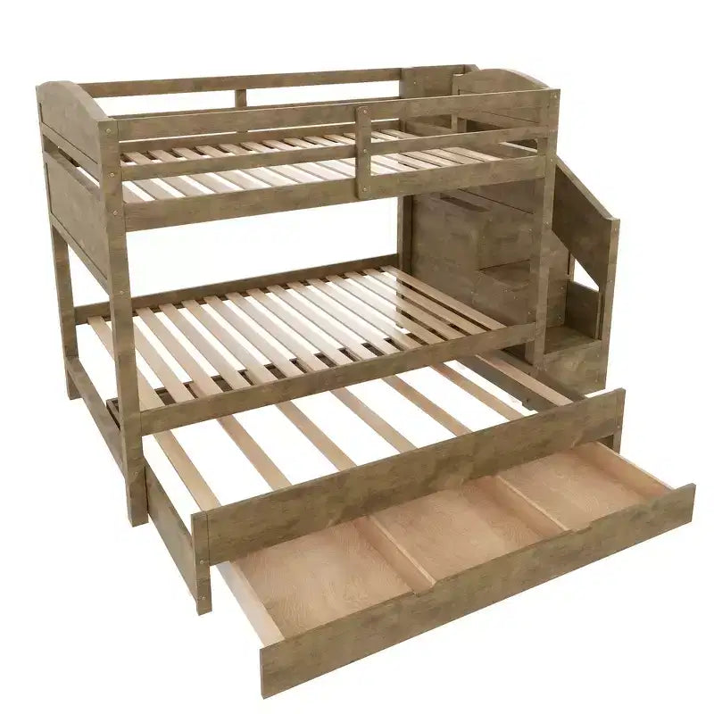 Lit superposé Whisen Twin XL avec lit gigogne, lit superposé avec rangement, lit superposé en bois massif, escalier de rangement, armoire, 3 tiroirs, pour enfants