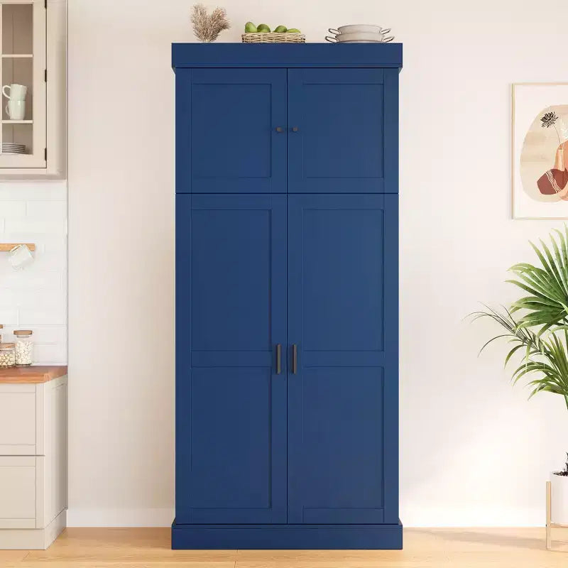 77H Freestanding Kitchen Pantry, Farmhouse Storage Cabinet with Adjustable Shelves, Door Shelves, Drawers & Wine Racks - ModernLuxe