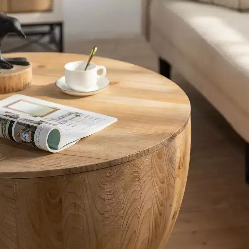 Retro round storage coffee table, made of wood, suitable for living room, dining room or office.