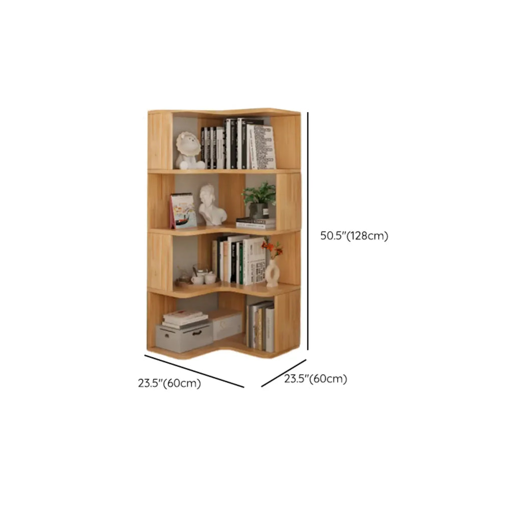 Bibliothèque verticale en bois en L à dos ouvert, finition naturelle