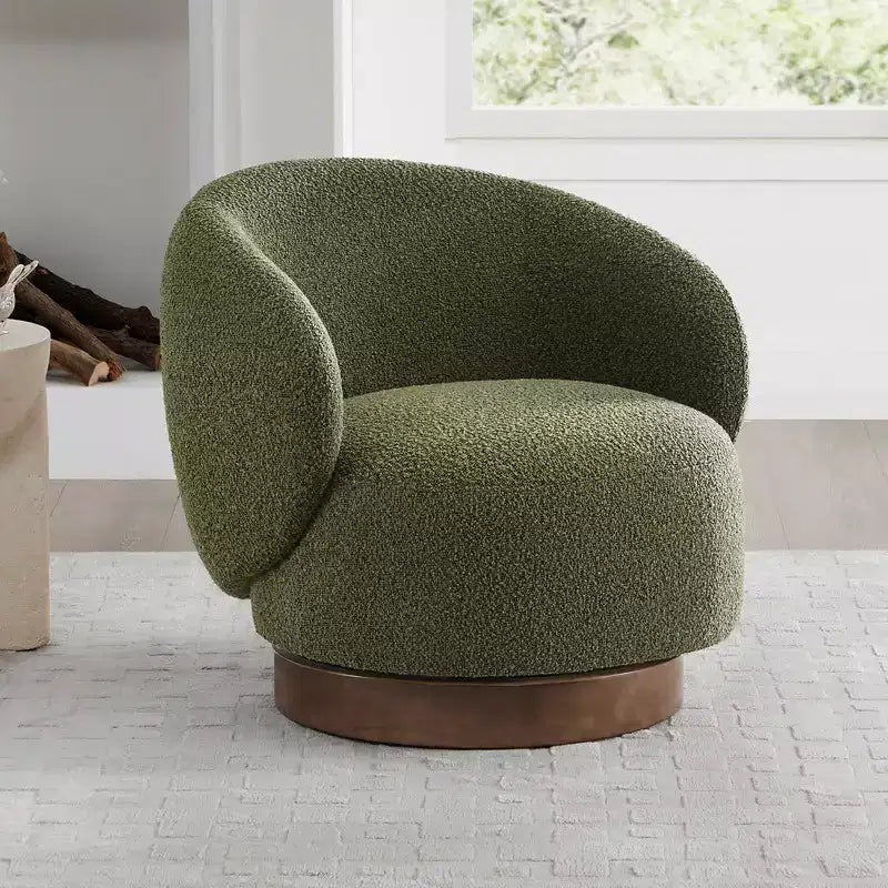 Spruce&Spring Upholstered Swivel Accent Barrel Chair with Wood Base