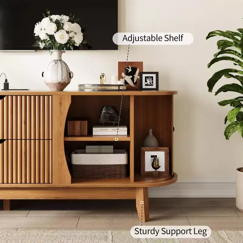 Black/Brown Mid Century TV Stand with 2 Drawers, for 1 Room