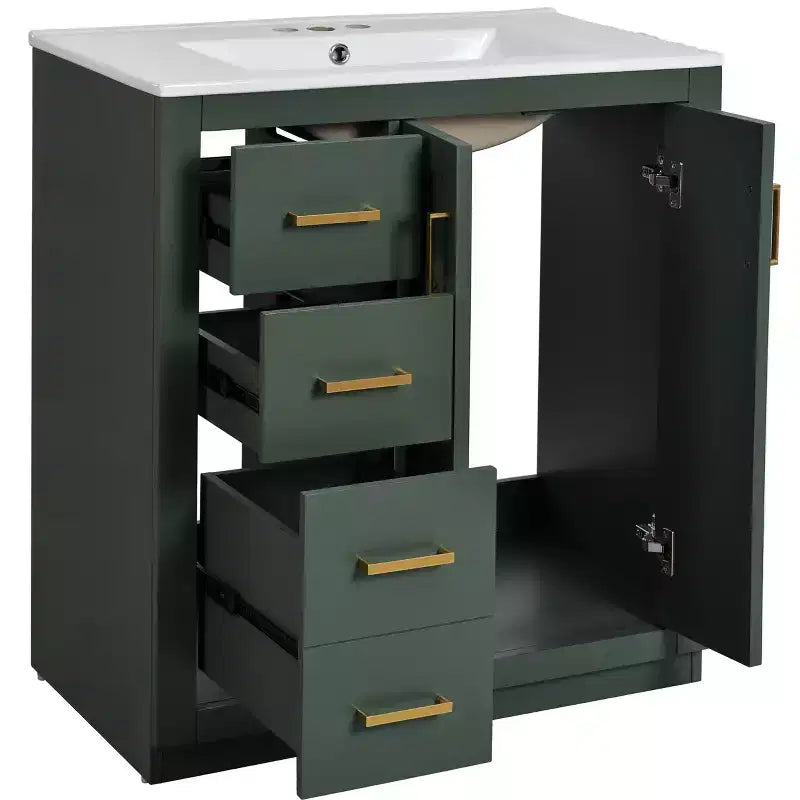 Meuble-lavabo de salle de bain à évier simple de 76 cm avec armoire et 3 tiroirs – Noir / Bleu / Vert / Indigo / Blanc