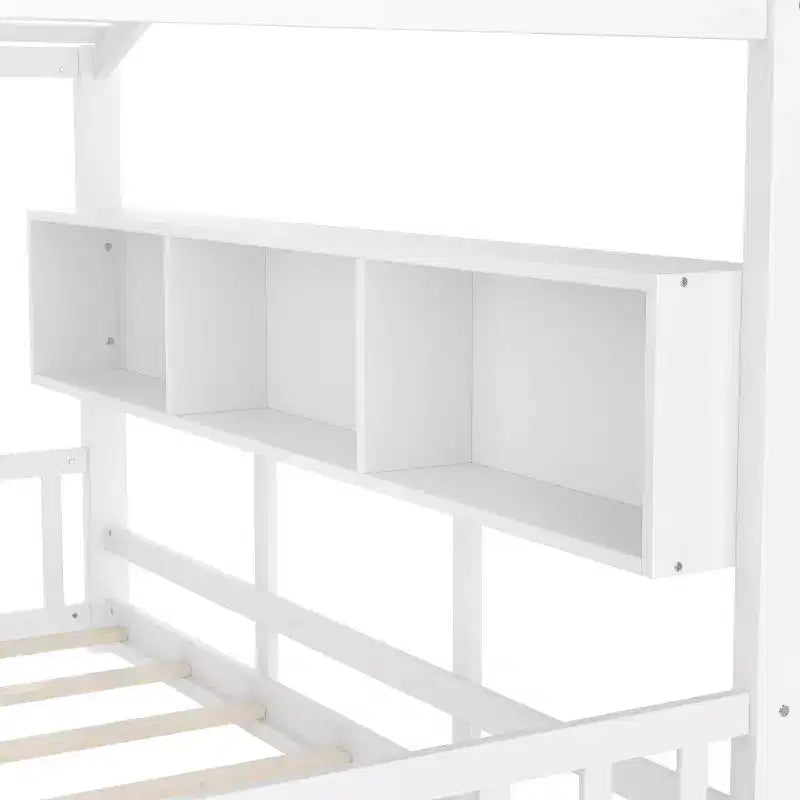 Floor House Bed with Built-In Storage Shelves & Slatted Roof