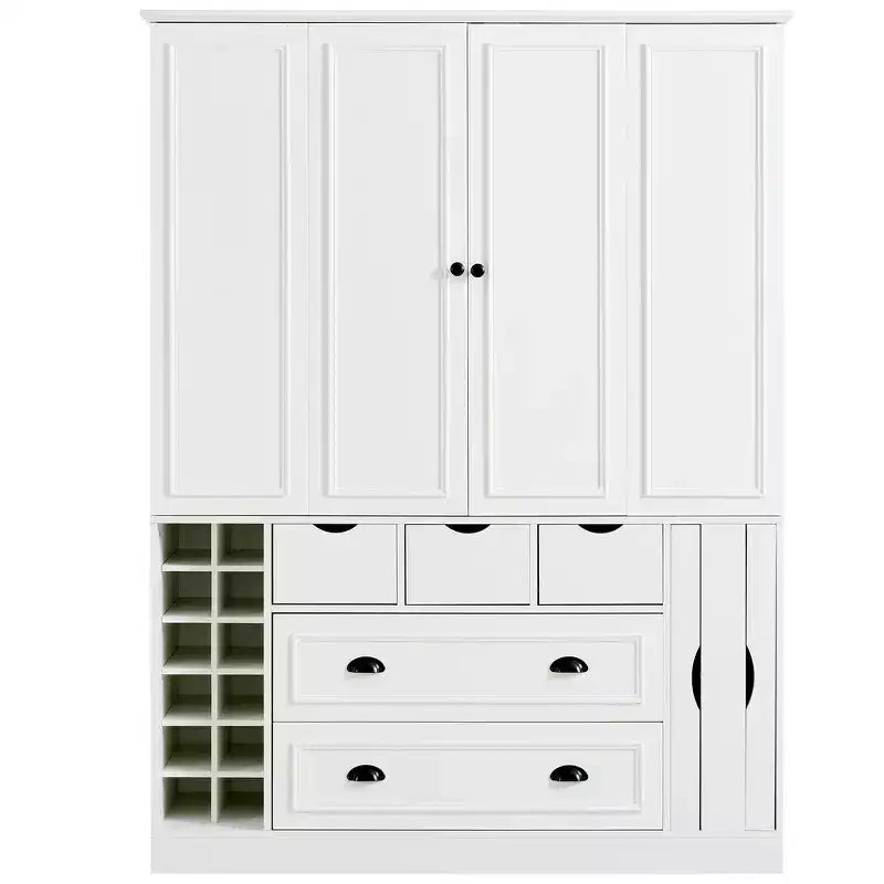 Whisen 71'' Tall Freestanding Kitchen Pantry, Large Dining Storage Cabinet Cupboard Sideboards With 4 Foldable Doors, Shelves, Wine Racks