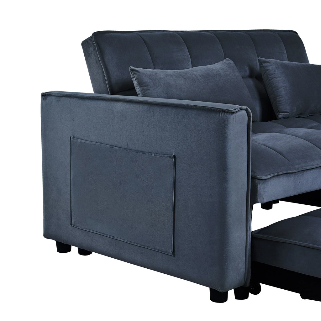 Modern Pull-Out Couch Bed, 3-in-1 Sleeper Sofa with Adjustable Backrest, Velvet Loveseat, Pillows & Side Pockets