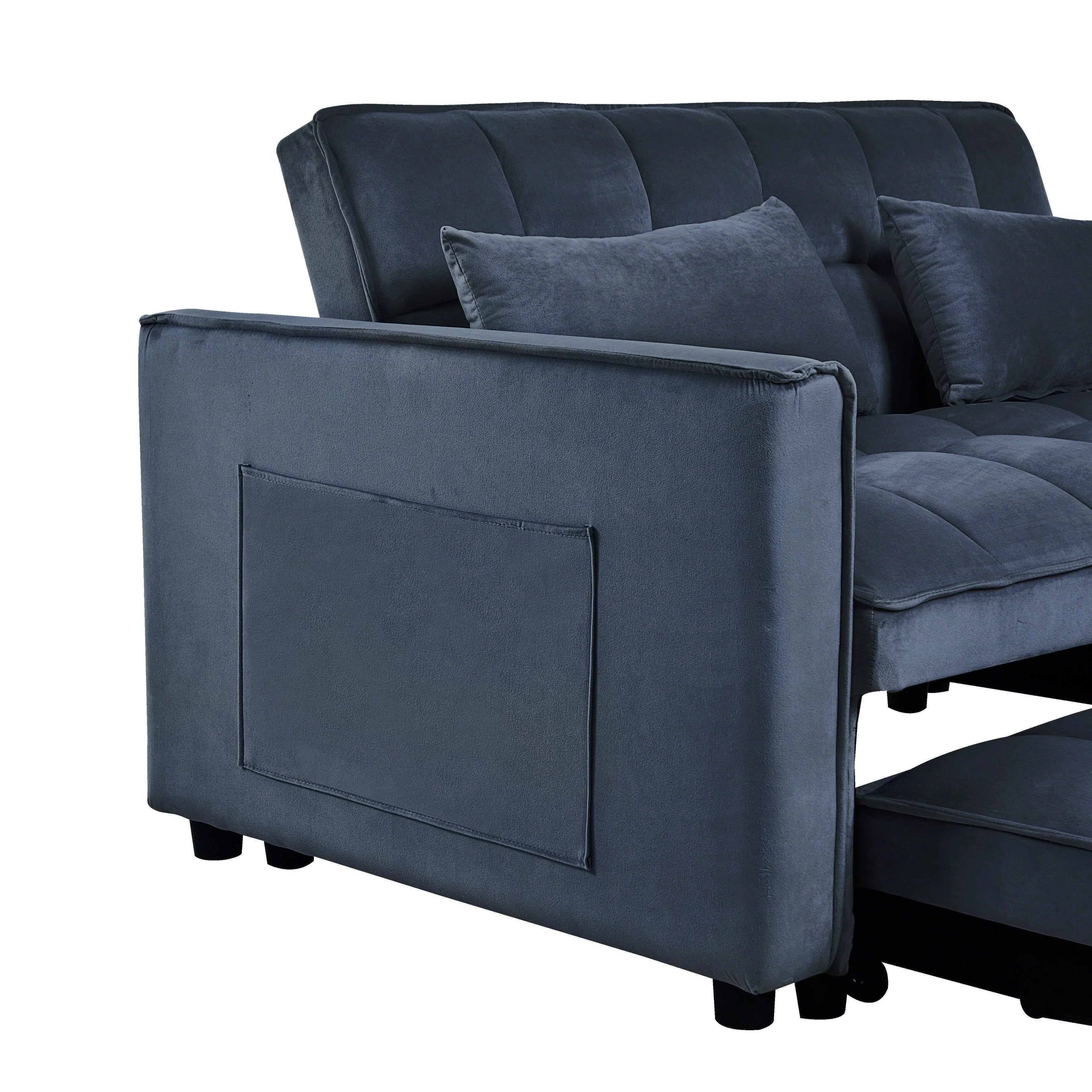 Modern Pull-Out Couch Bed, 3-in-1 Sleeper Sofa with Adjustable Backrest, Velvet Loveseat, Pillows & Side Pockets