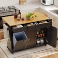 55 Mobile Island Table with Power Outlet & Drop Leaf, Kitchen Rolling Island Kitchen Island Cart with Trash Storage Cabinet for Kitchen