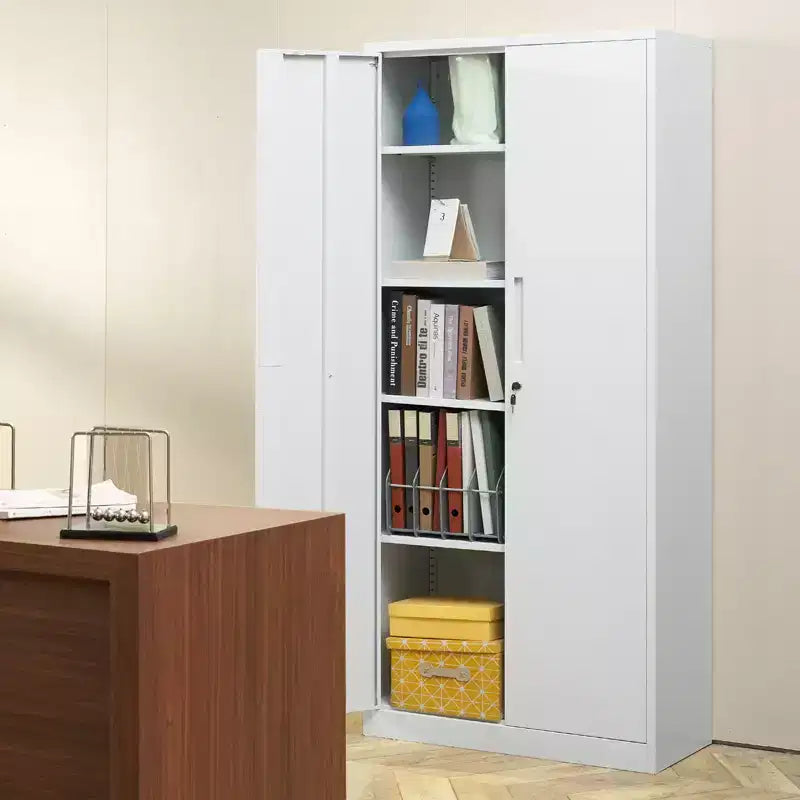 VEVOR Metal Storage Cabinet, Steel Locking Storage Cabinet with 2 Magnetic Doors and 4 Adjustable Shelves,71'' Metal Cabinet 200 lbs Capacity, White